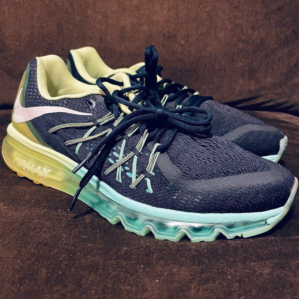 Excellent Nike Air Max 2015 Indigo Turquoise Volt Womens 10.5 US 42.5 EUR Mens 9